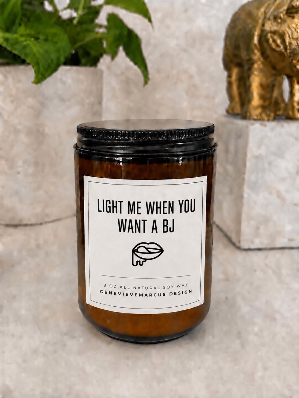 Gift for Boyfriend Husband — Light Me When You Want a BJ Soy Candle Amber Glass